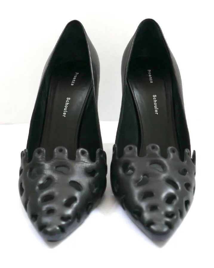 Proezna Schouler Black Leather heeled pumps with cut-outs at the front