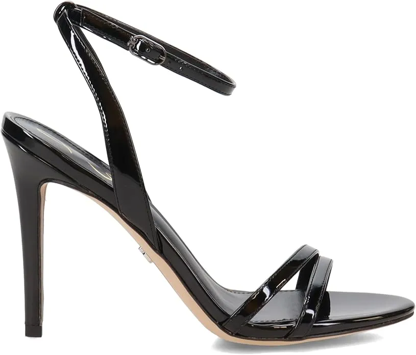 Sam Edelman Gemmie Black Patent Ankle Strap Open Toe Stiletto Heeled Sandals