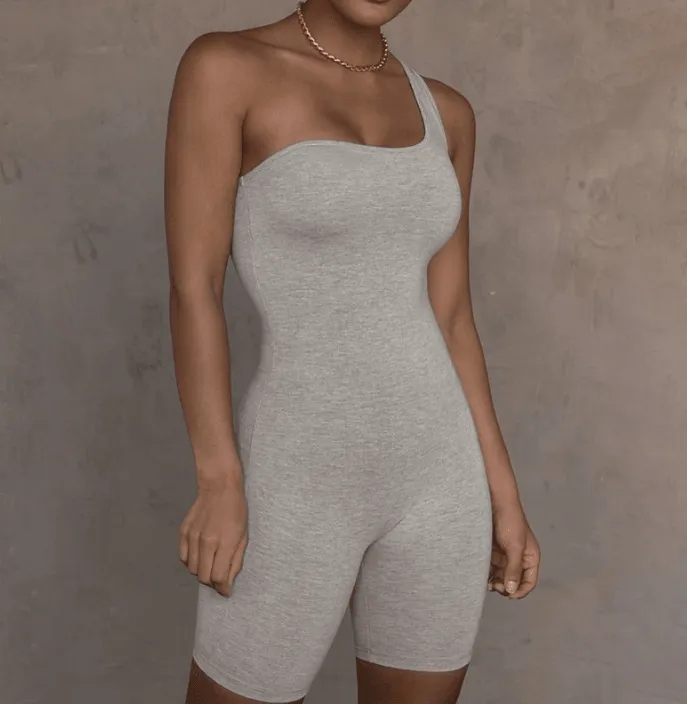 Shoulder Solid Backless Women Rompers Workout Female Elastic Playsuits