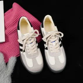 Side Striped Round Toe Lace Up Sneakers