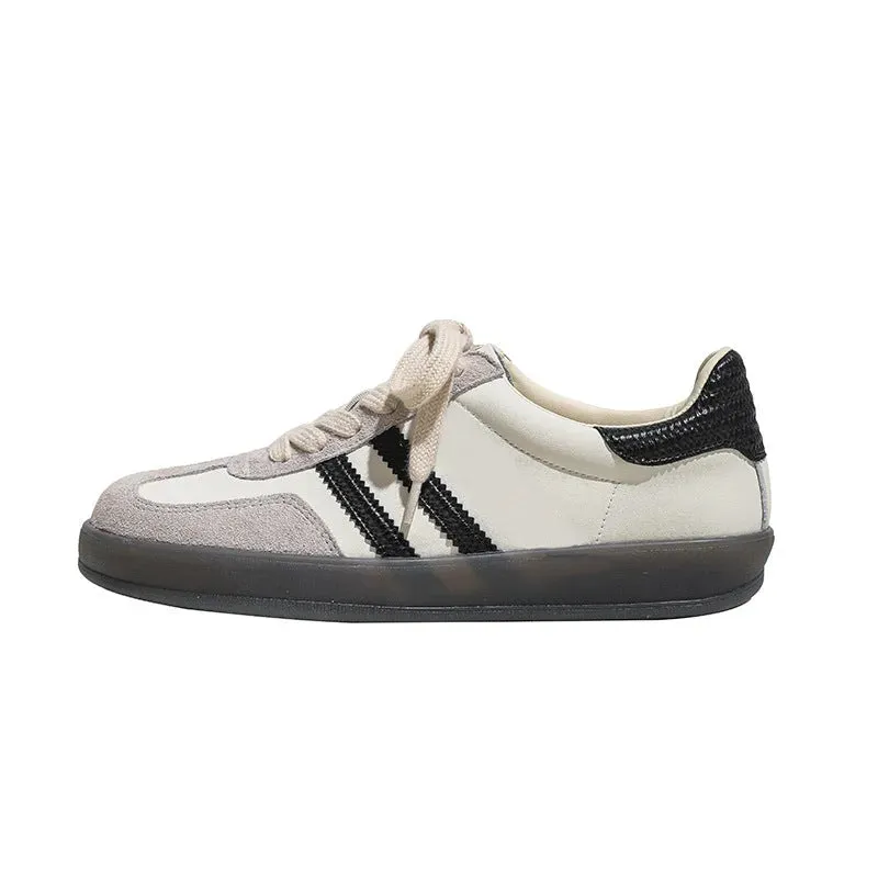 Side Striped Round Toe Lace Up Sneakers