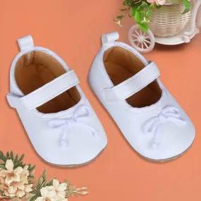 Solid With Bow Premium Girls Anti-Slip Ballerina Shoes - White