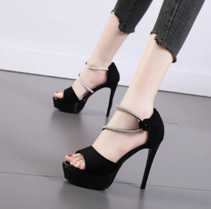 Sparkling Stiletto Rhinestone Ankle-Strap Sandals