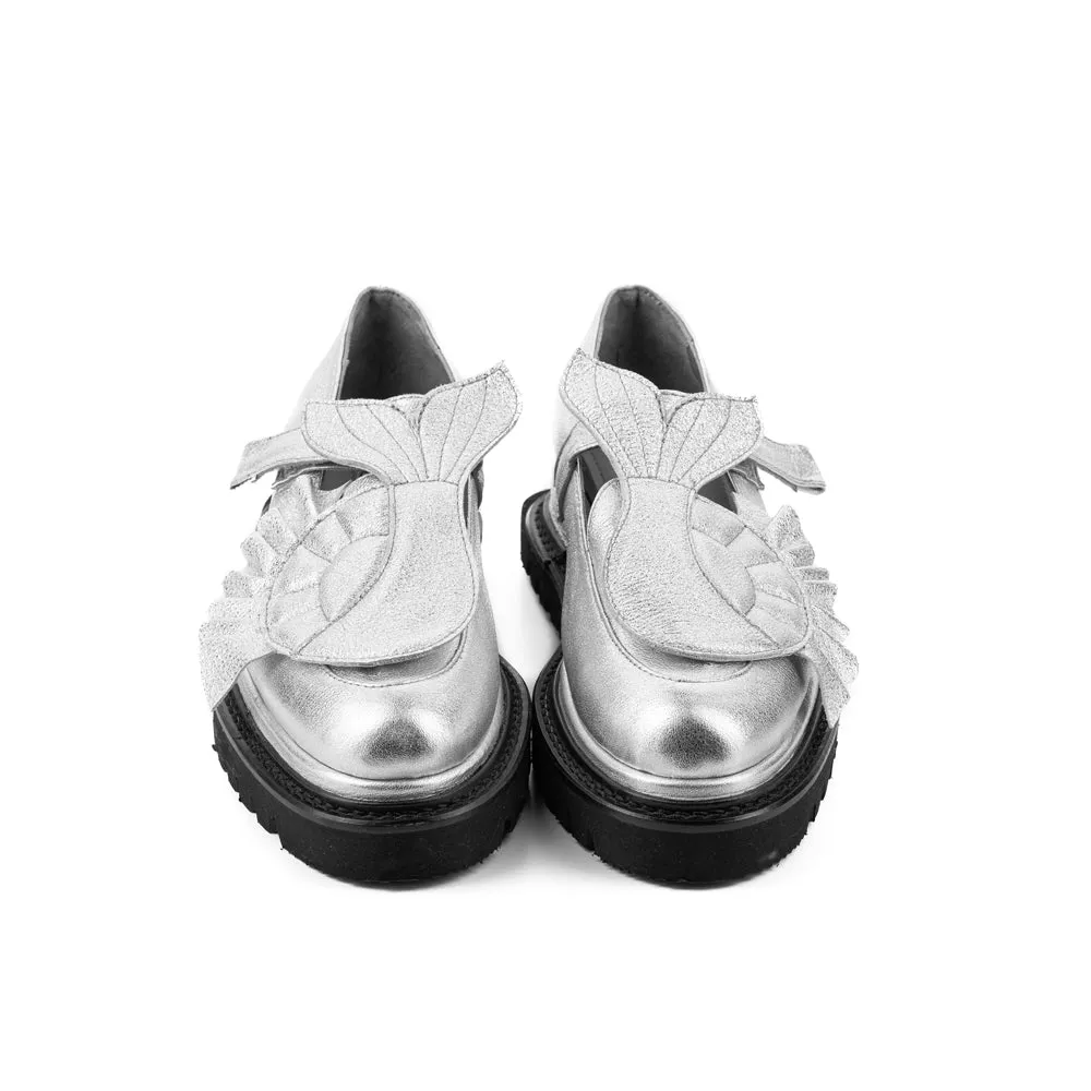 The Answer Within silver leather loafers
