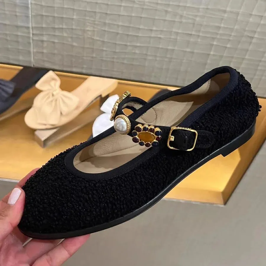 Tweed Mary Jane Flats