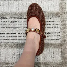 Tweed Mary Jane Flats