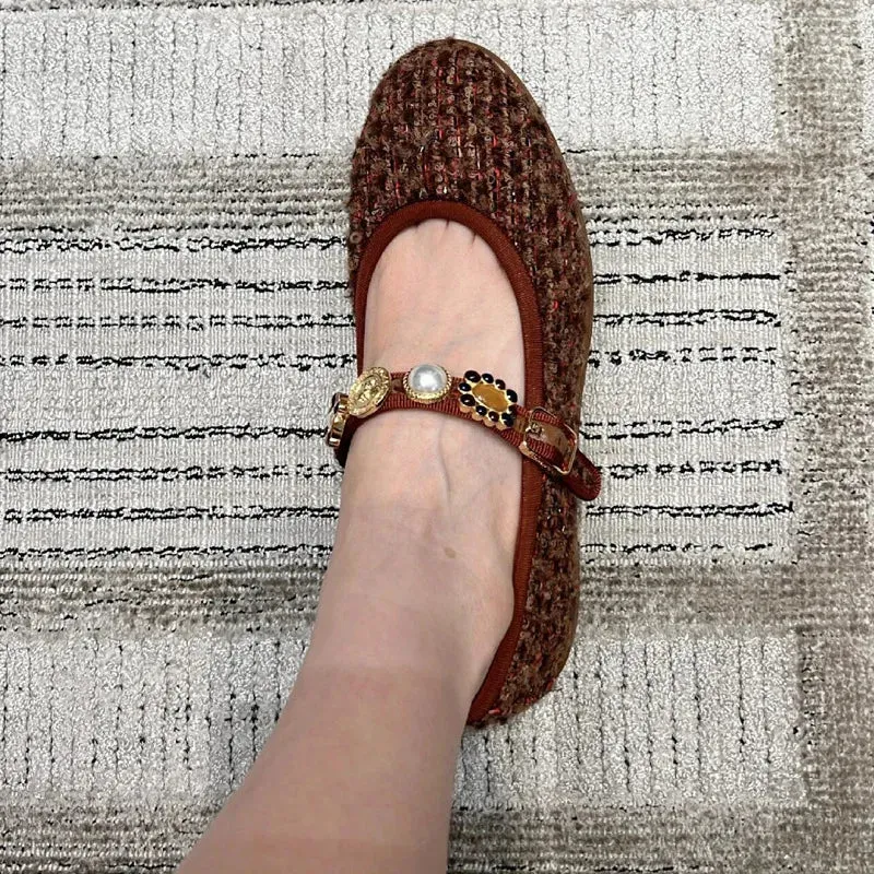 Tweed Mary Jane Flats