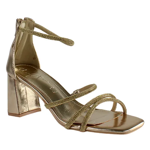 Una Healy Ladies Block Heeled Sandals - Sophisticated - Gold