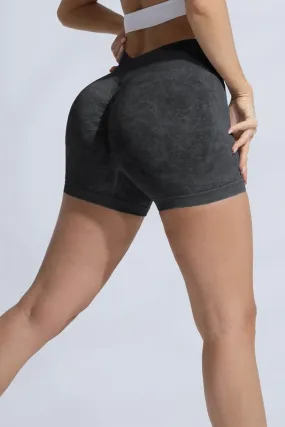 V Back Waist Washed Workout Shorts