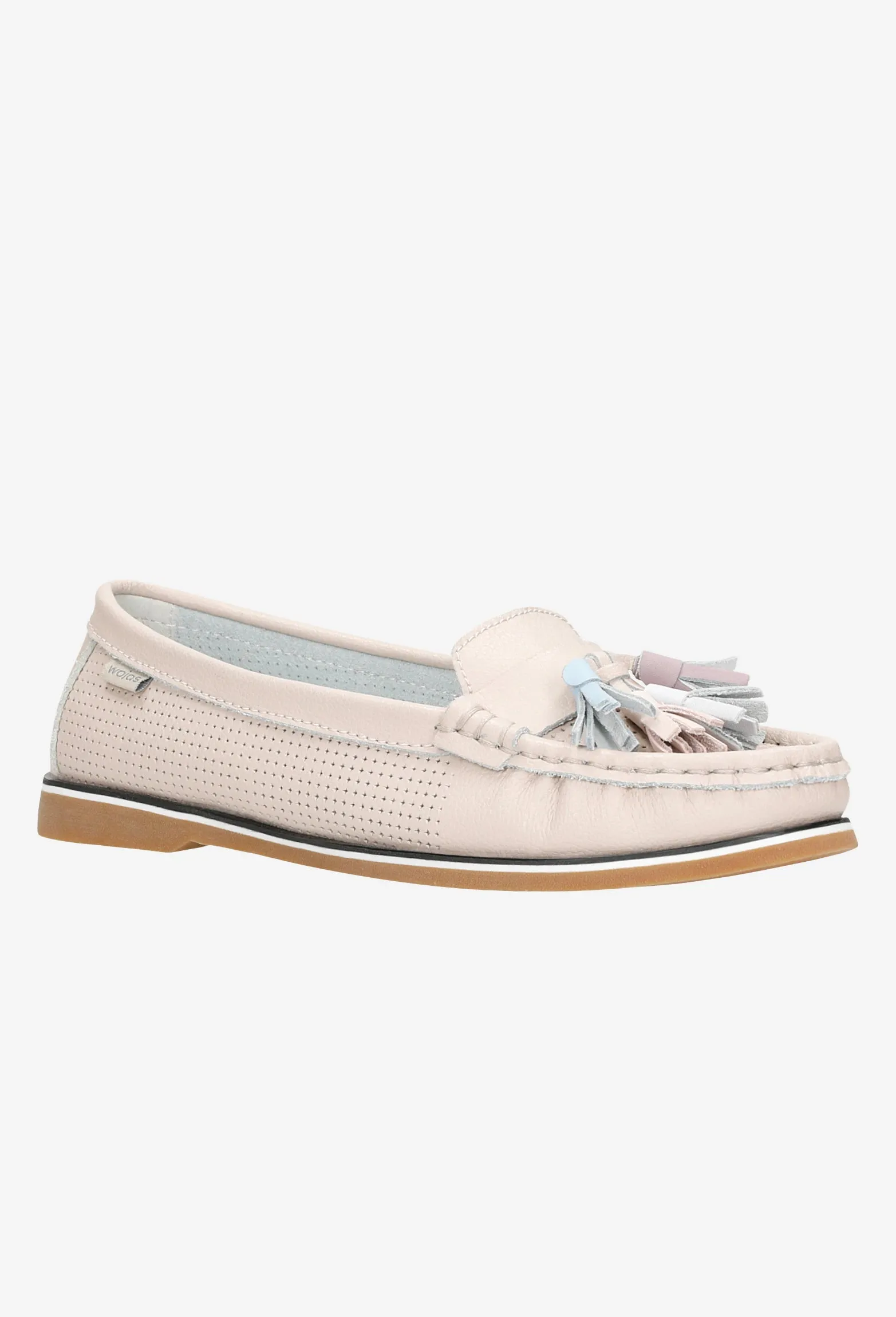 Wojas Light Pink Leather Loafers with Fringes | 4617055