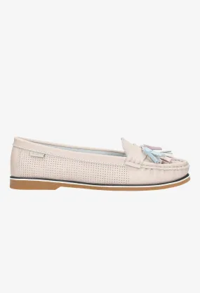 Wojas Light Pink Leather Loafers with Fringes | 4617055