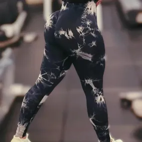 Women Tie Dye Gym Leggings Seamless Stretch High Waist Yoga Pants