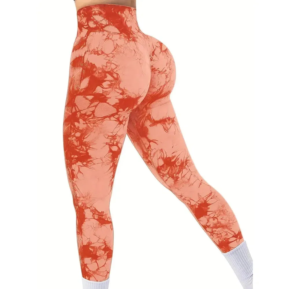 Women Tie Dye Gym Leggings Seamless Stretch High Waist Yoga Pants