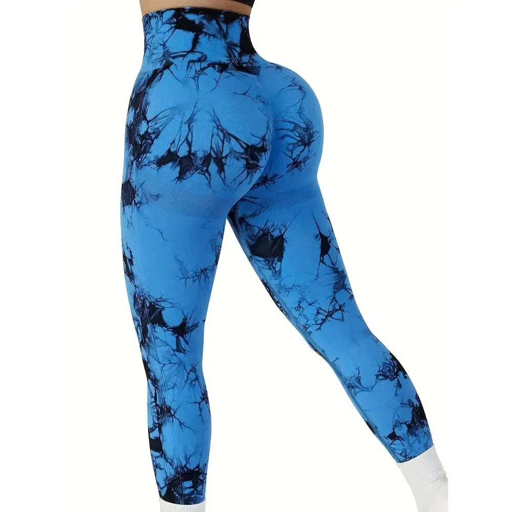 Women Tie Dye Gym Leggings Seamless Stretch High Waist Yoga Pants