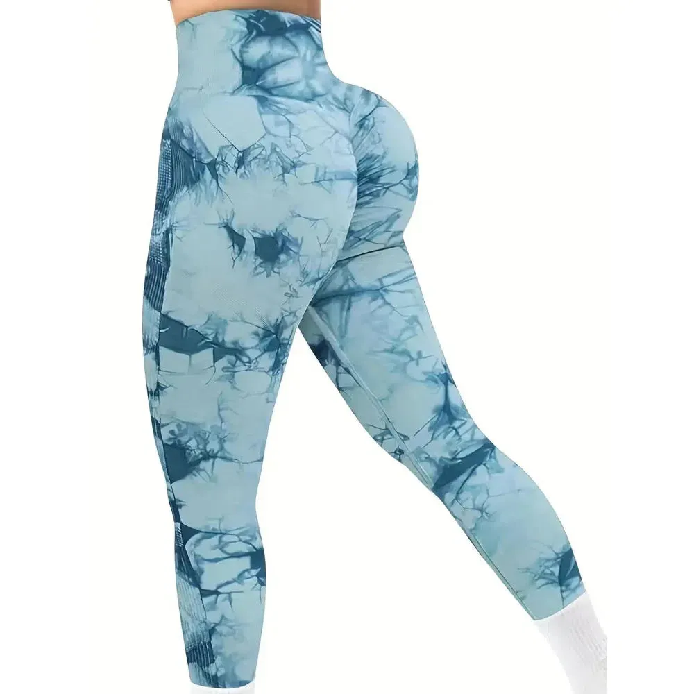 Women Tie Dye Gym Leggings Seamless Stretch High Waist Yoga Pants