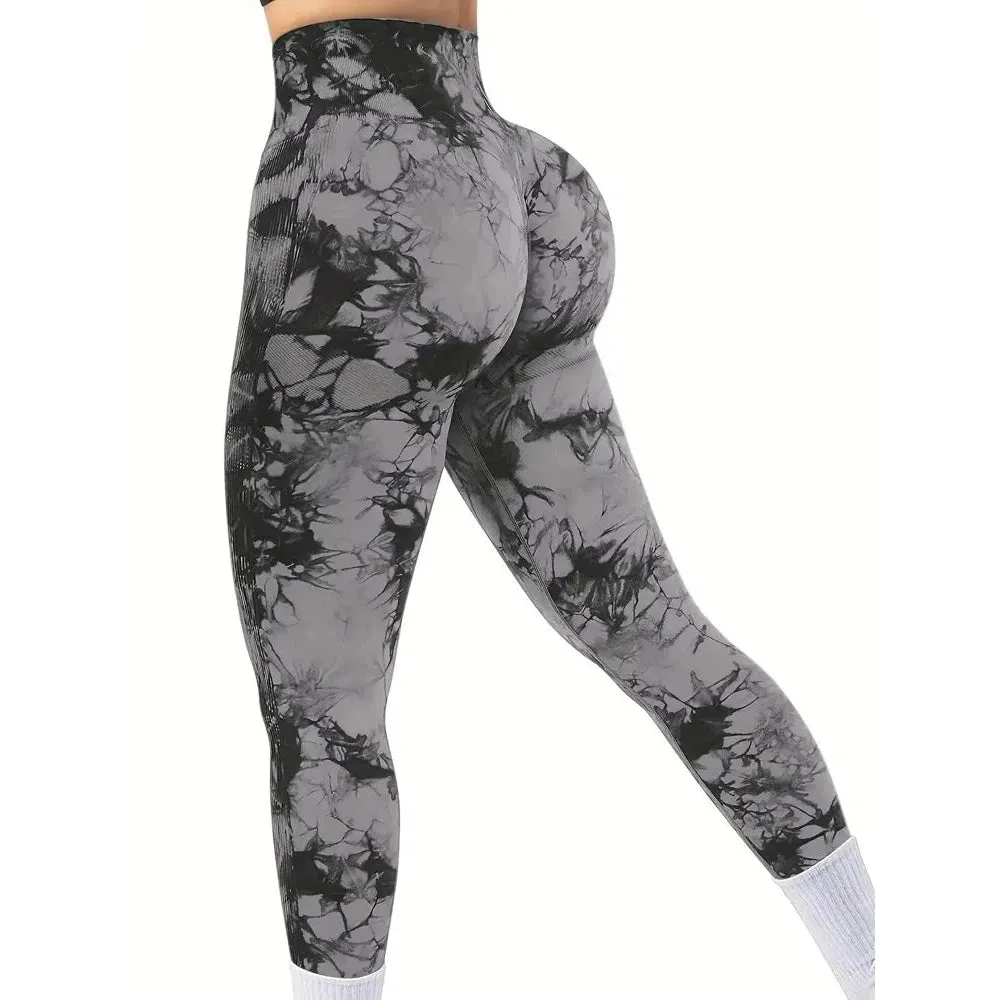 Women Tie Dye Gym Leggings Seamless Stretch High Waist Yoga Pants