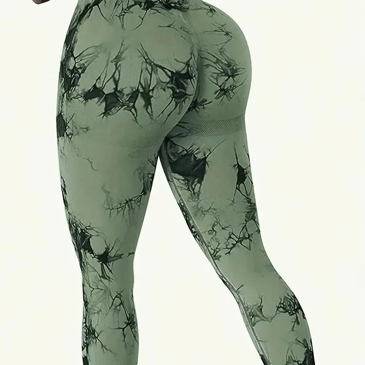 Women Tie Dye Gym Leggings Seamless Stretch High Waist Yoga Pants