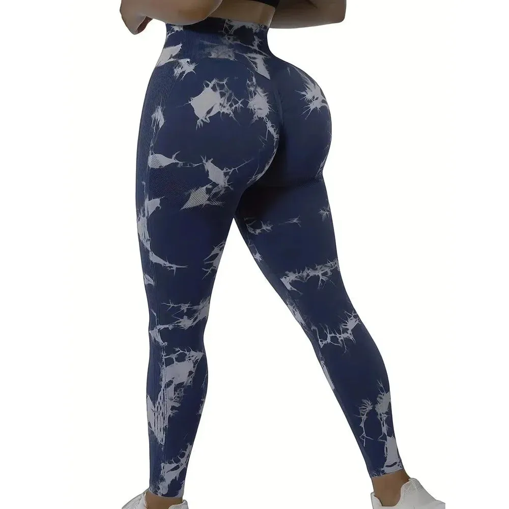 Women Tie Dye Gym Leggings Seamless Stretch High Waist Yoga Pants