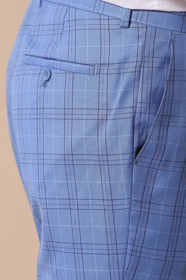 WSS Checked Light Blue Men Suit  - Singen