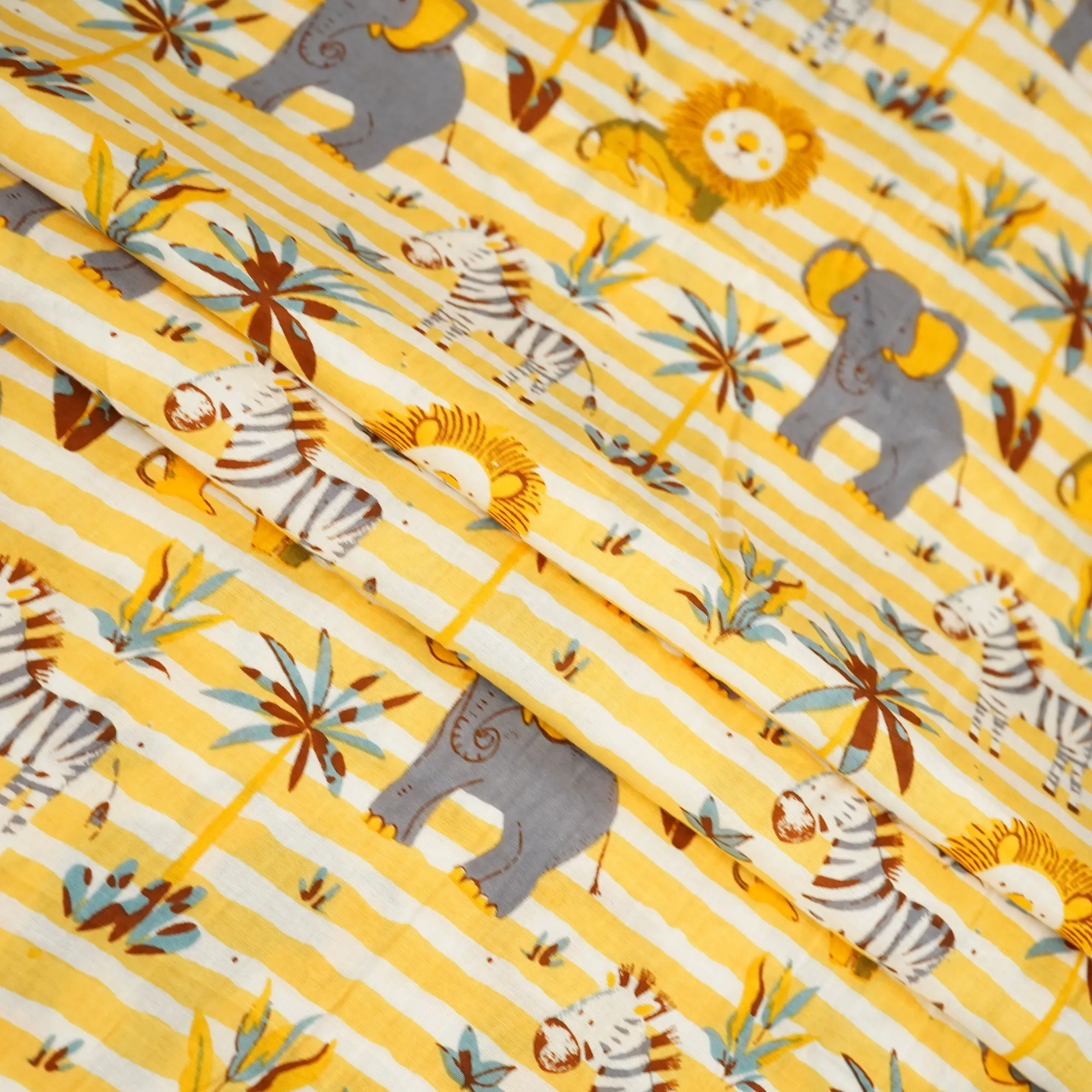 Yellow Kids Print Cotton Fabric MFL-23702