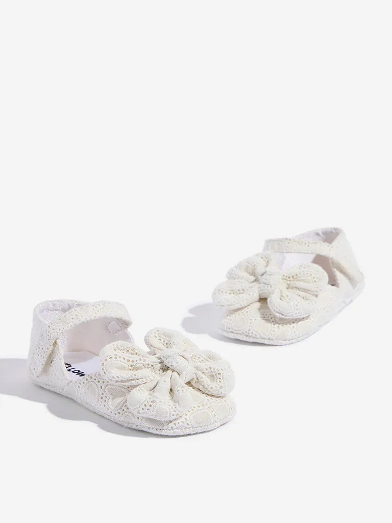 Yellow White Bow-Detailed Shoes
