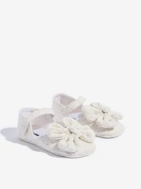 Yellow White Bow-Detailed Shoes